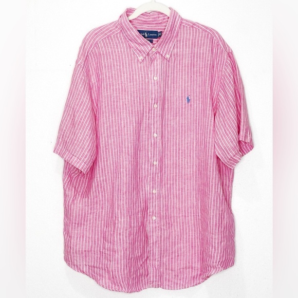 Ralph Lauren Classic Fit Button Down Linen Pink Striped Shirt Size XXL‎ - Picture 1 of 5
